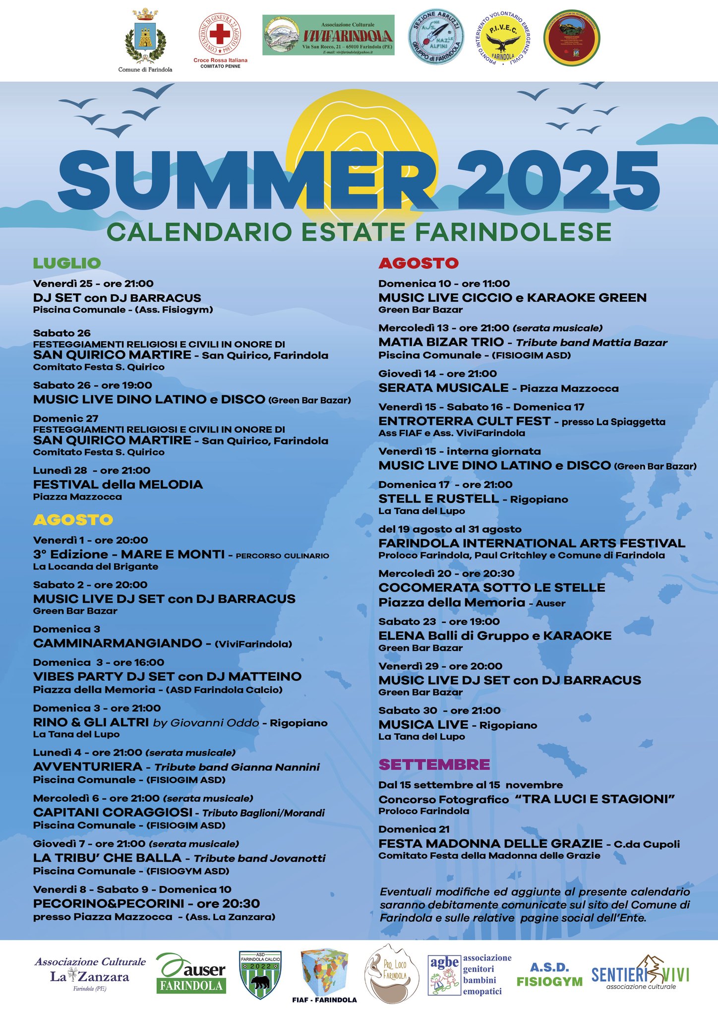 Calendario Estate Farindolese - Summer 2025